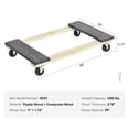 thumbnail image 4 of Furniture Dolly, 1000 lbs Load Capacity, 18" x 30", 4 x 3" PP Swivel Casters, Heavy Duty Hardwood Furniture Moving Dolly, Mover's Dolly, Moving Cart with Wheels for Heavy Furniture Home Cleaning, 4 of 6