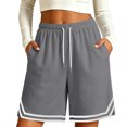 thumbnail image 3 of Uaswgudfs Women's Athletic Shorts - Drawstring Waist Striped Hem with Pockets Casual Summer Gym Shorts, 3 of 9