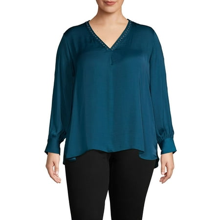 Vince Camuto Plus Size Studded Top Blue 3x