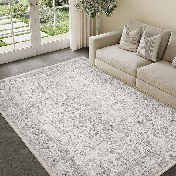 Alfombra Area PureCozy, color gris, 160 x 230 cm, lavable a máquina, estilo vintage
