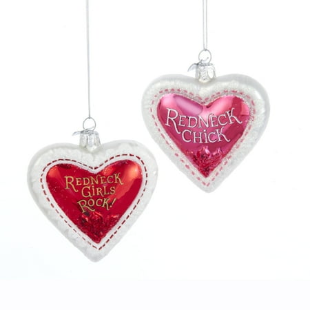Pack Of 12 Red And Pink Glass Redneck Heart Ornaments 3 Walmart Com
