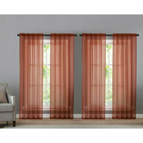 4 Pack Basic Home Rod Pocket Sheer Voile Window Curtains - Spice
