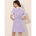 thumbnail image 4 of Vestido de manga corta vintage Allegra K con panel de contraste y cuello con volantes Morado L, 4 of 5