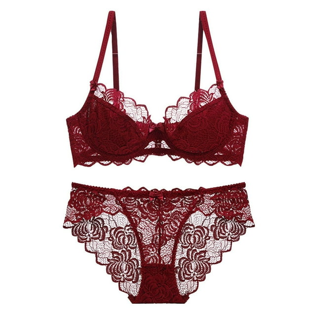adviicd Ensemble 2 Pcs pour Femmes Ensemble Assorti Soutien-Gorge et Culotte Ensemble de Lingerie Soutiens-Gorges Légers Triangle et String Taille Basse Ensemble de Soutiens-Gorge pour Femmes (Rouge, 34/75C)