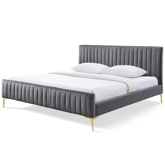 Pemberly Row Upholstered Contemporary Fabric King Platform Bed in Charcoal
