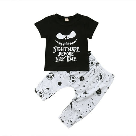 Goocheer 2Pcs/Set Toddler Baby Boy Girl Halloween Outfit T-Shirt Tops+Skull Pants Pajamas Clothes