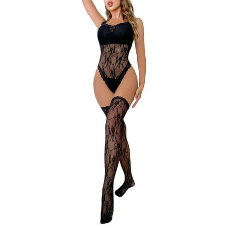 

Lingerie Women s Lace Patterned Knit Garter Bodysuit With Stockings Underwear
