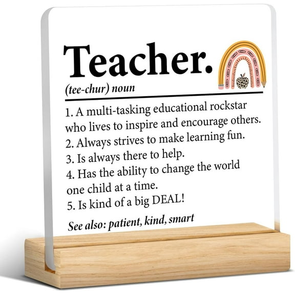 Teacher Appreciation Gift, Thank You Gifts for Teachers from Student, Best Teacher Gift, Teacher Definition Clear Desk Decorative Sign Acrylic Plaque Home Office Desk Decor (4x4 Inch)