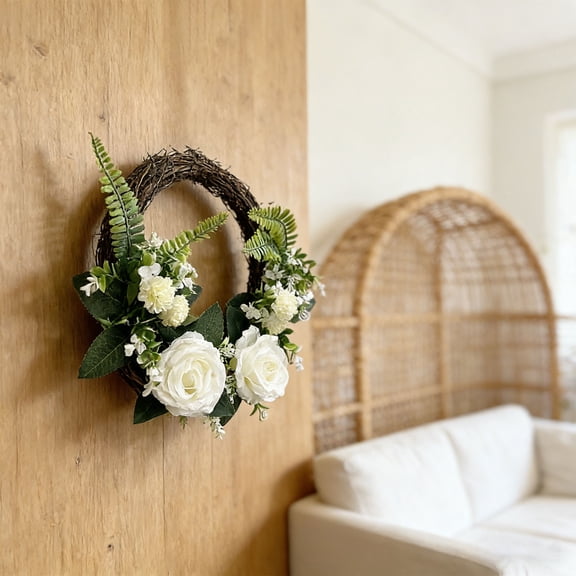 Homesteed Wreath Front Door Decor Boho Wall Decor Rattan Wreath Wall Basket Decor for Living Room Bedroom Entryway Ornament