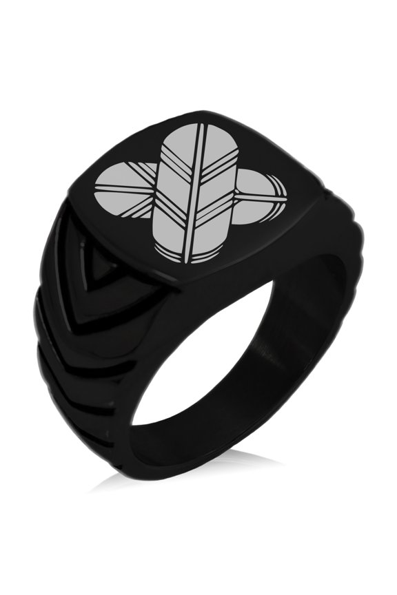Stainless Steel Aso Samurai Crest Chevron Pattern Biker Style Polished Ring
