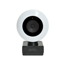 onn. Webcam with Ring Light w/3 LED Levels, Autofocus, Built-in Microphone, White & Black