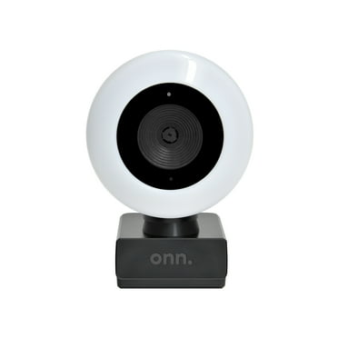onn. Webcam with Ring Light w/3 LED Levels, Autofocus, Built-in Microphone, White & Black