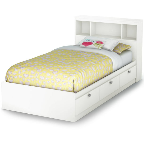 South S Spark 3 Drawer Storage Bed, White Full Storage Bed With Bookcase Headboard