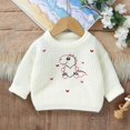 thumbnail image 2 of Pull Tricoté Mignon à Col Rond Manches Longues pour Bébé Fille 0-3T, Chandail en Molleton Chaud pour Enfants Blanc, 2 of 6