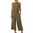 thumbnail image 1 of RT5YKing Ensemble 2 Pcs Coton et Lin Mode Femme Col Rond Blouse Sans Manches Unie + Pantalons Amples avec Poches, 1 of 8