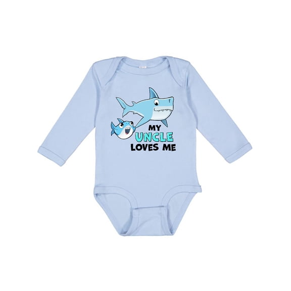 Inktastic My Uncle Loves Me with Cute Sharks Boys or Girls Long Sleeve Baby Bodysuit