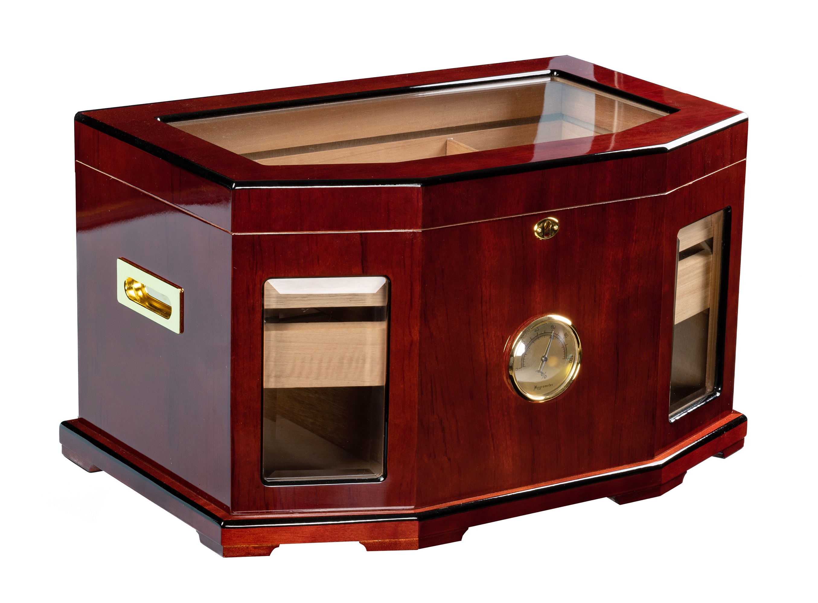 Chancellor Beveled Glass Cigar Humidor - High Gloss Mahogany Finish - Capacity: 300