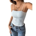 thumbnail image 3 of Women Y2K Sleeveless Striped Spaghetti Strap Crop Tank Backless Slim Fit Aesthetic Going Out Tops Girls Blue & White S, 3 of 10