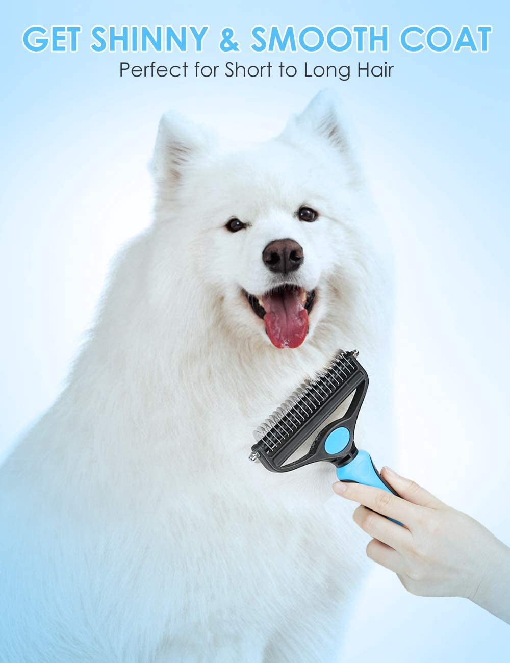 Pet Grooming Brush for Dogs/Cats, 2 in 1 Deshedding Tool & Dematting Undercoat Rake for Mats & Tangles Removing, Reduces Shedding by up to 95%, Great for Short to Long Hair Breeds Blue