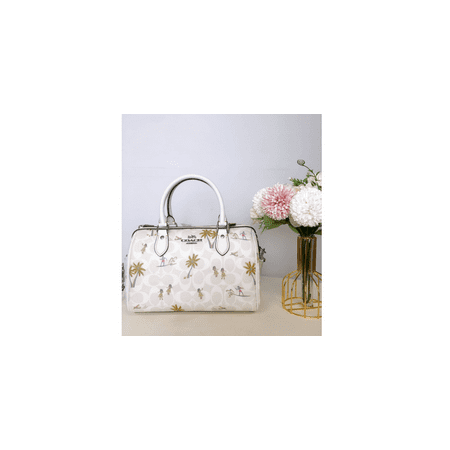 Coach Women's Rowan Medium Satchel In Signature Canvas with Hula Print (Chalk / Glacier White Multi)