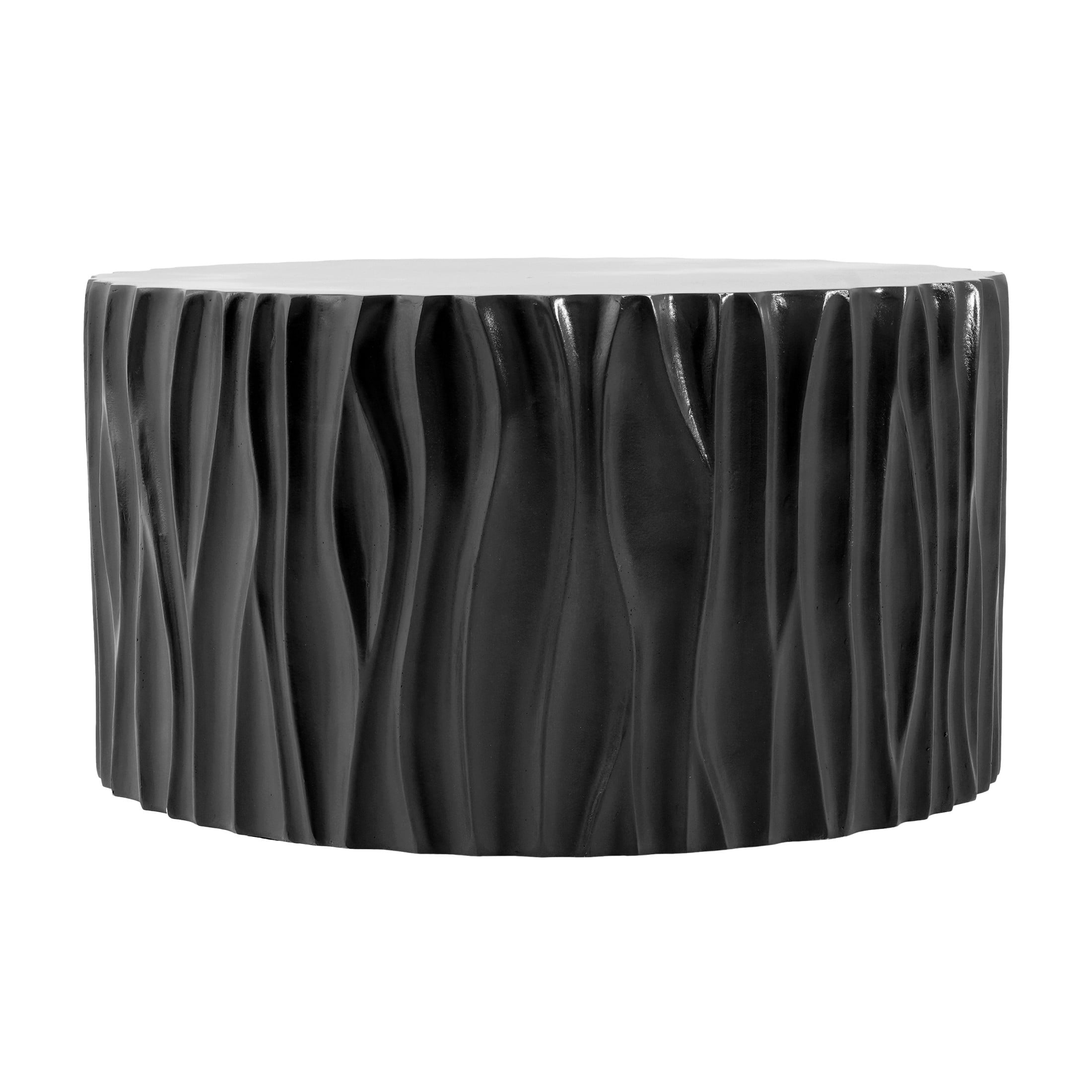 Christopher Knight Home 26.77" Round Outdoor/Indoor Coffee Table, Wavy Fluted MGO Design, Black