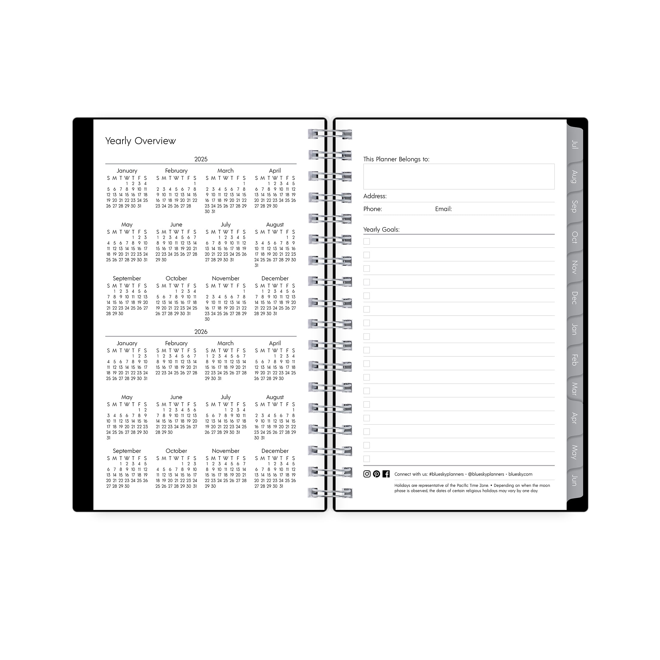 Blue Sky Monthly Weekly Small Planner, 3.625" x 6.125", Black 15-Month (April 2025 - June 2026)