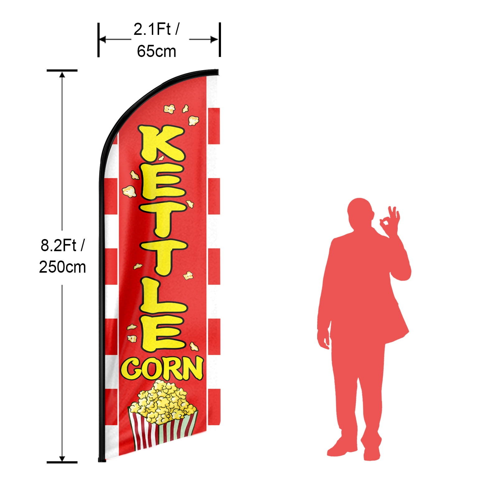 QSUM Kettle Corn Sign Feather Flag,8FT Kettle Corn Outdoor Advertising Flag, Kettle Corn Business Sign,Kettle Corn Swooper Flag（Flag Only）
