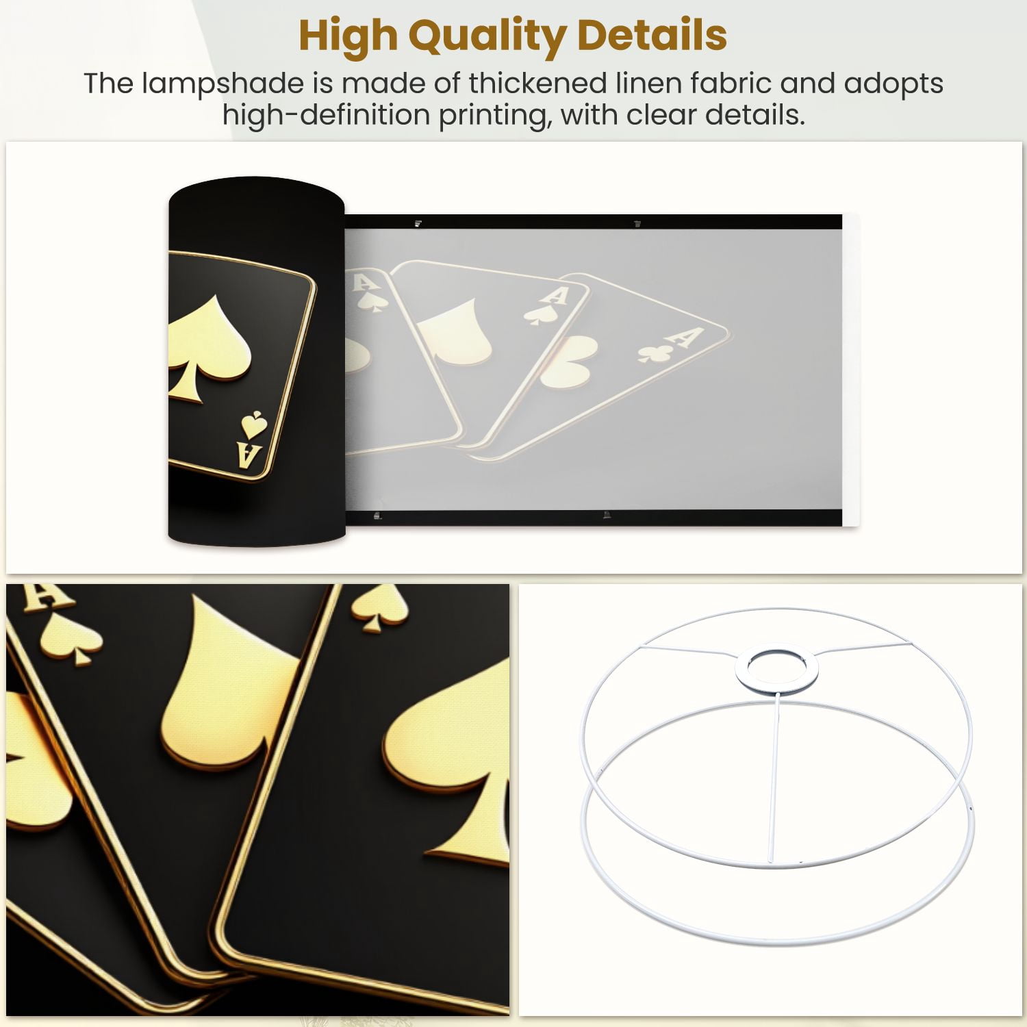 Casino Lampshades 2 Pack Casino Black Gold Poker Spades Chips Playing Cards Ace 13"x13"x10" Light Shade for Table Lamps Floor Lamps Drum Lamp Shades Lampshade Replacement Easy Assembly