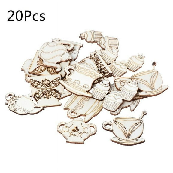 HGYCPP 20pcs Laser Cut Wood teapot Shapd Embellishment Wooden Shape Craft Wedding Decor
