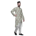 thumbnail image 2 of Atasi Printed Long Sleeve Kurta For Men Button Down Cotton Slub Ethnic Shirt, 2 of 5