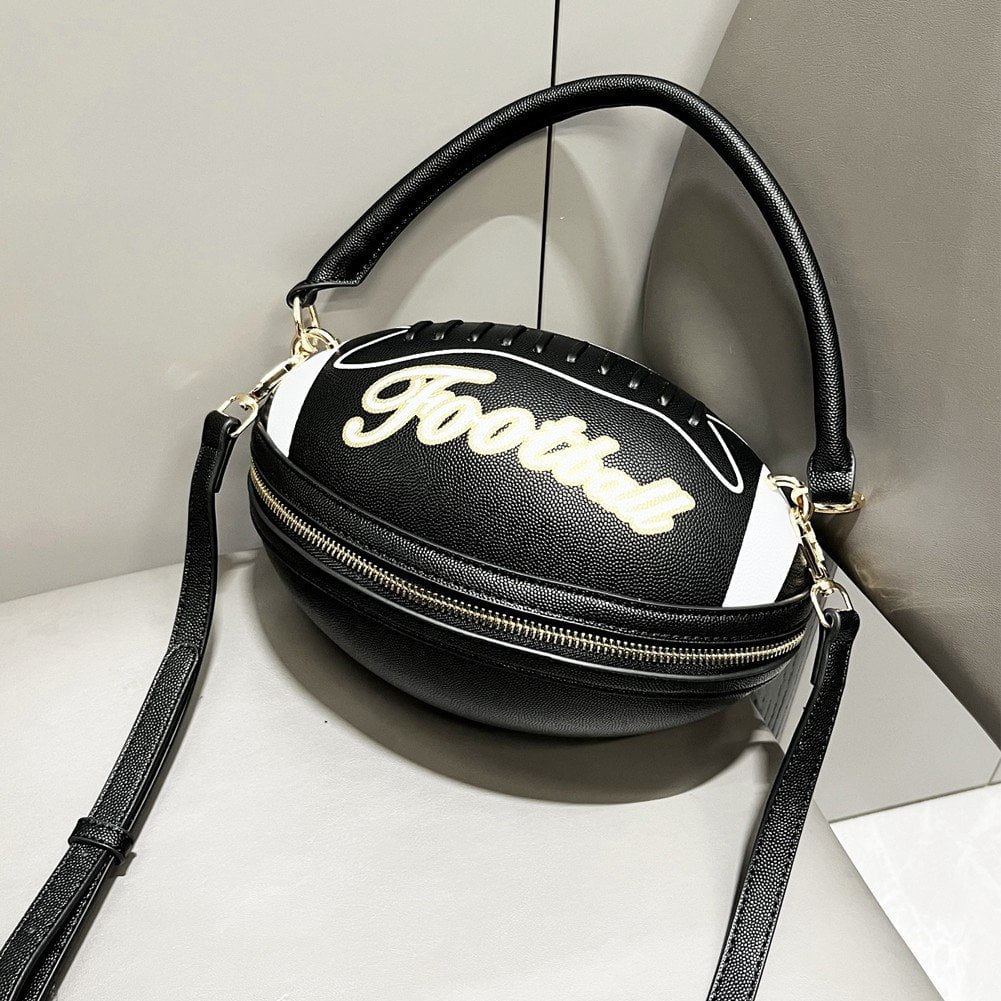 Jiibva Football Shaped Tote Bag Fun Shape Purse for Women Novelty Handbags Chain Crossbody Bag for Teens with Adjustable Shoulder Strap