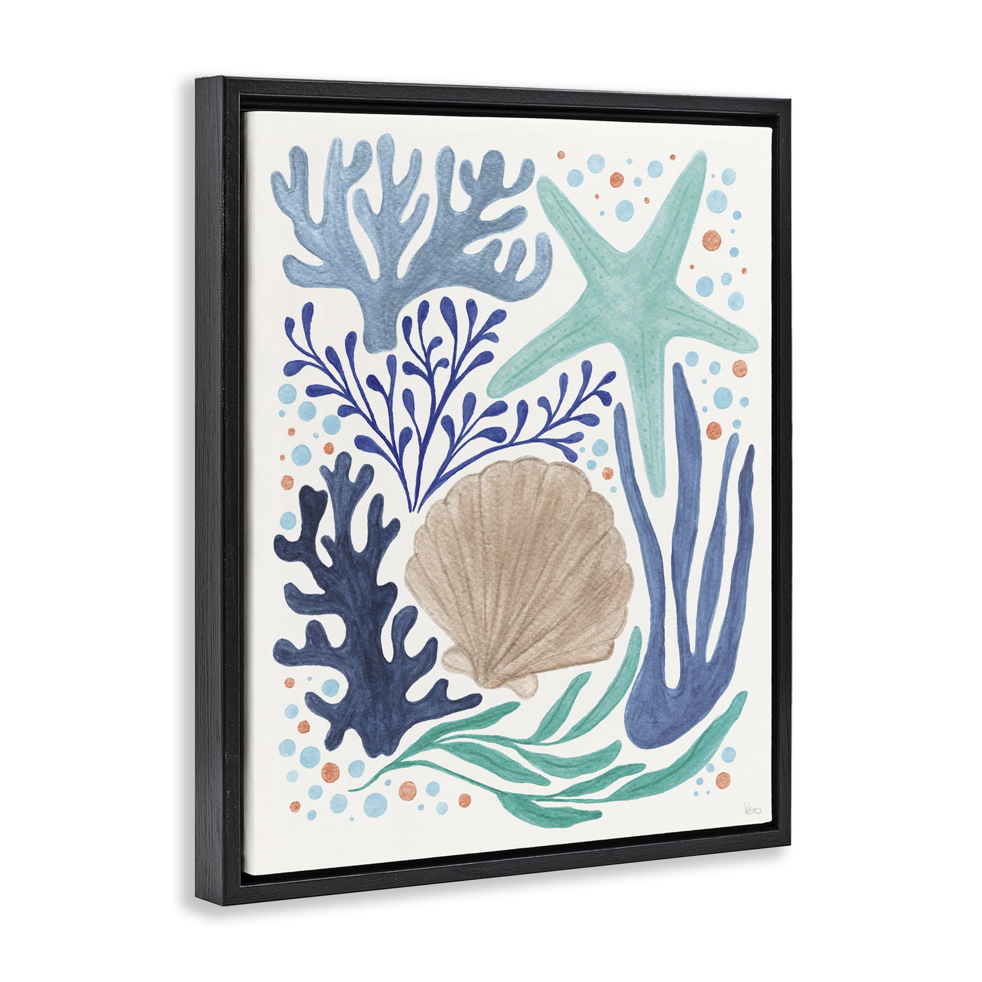 Stupell Industries Aquatic Coastal Currents Nautical & Beach Painting Black Floater Framed Canvas Art Print Wall Art, 17 x 21