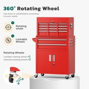 SUNCROWN 8-Drawer Metal Tool Chest, Rolling Tool Cart with Wheels,2 in 1 Detachable Tool Cabinets,Tool Box,Liners and Locking System for Garage,Warehouse,Workshop, Barbershop(Red)