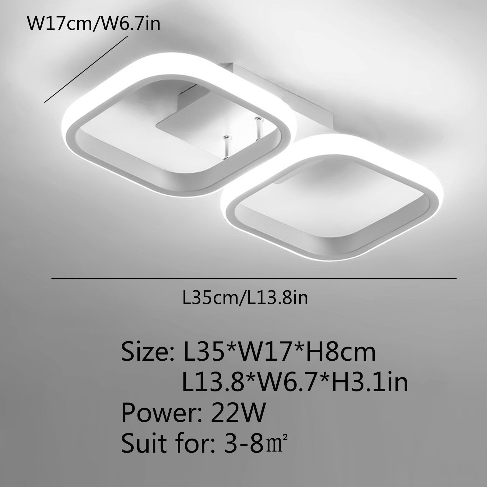 ADISUN LED Ceiling Light Modern Flush Mount Ceiling Lamp for Cloakroom Bedroom Balcony 22W (Cool Light) White, Double Square
