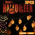 thumbnail image 1 of 2Pcs Halloween String Lights 21LED Skeleton Pumpkin Ghost Bat Hanging Fairy String Lights Waterproof Battery Powered Halloween Decoration String Lamps for Window Courtyard, 1 of 8