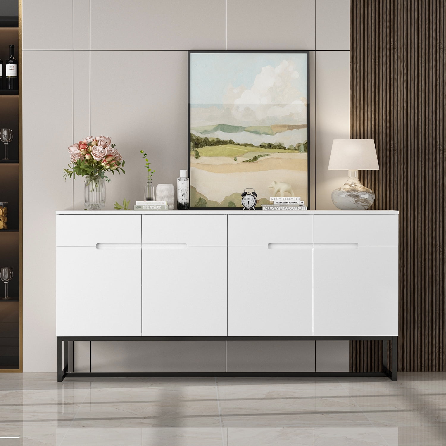 Hitow Sideboard with Drawers and Adjustable Shelves, Buffet