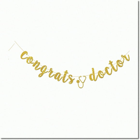 Bannière de Célébration de Graduation de Docteur Doré Scintillant - Panneau Félicitations Diplômé pour Décoration de Fête de Graduation Universitaire Médicale