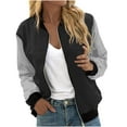 thumbnail image 2 of Fartey Bomber Jacket for Women 2024 Trendy Colorblock Zip Up Coats Long Sleeve Stand Collar Fall Jackets Lightweight Outerwear, 2 of 5