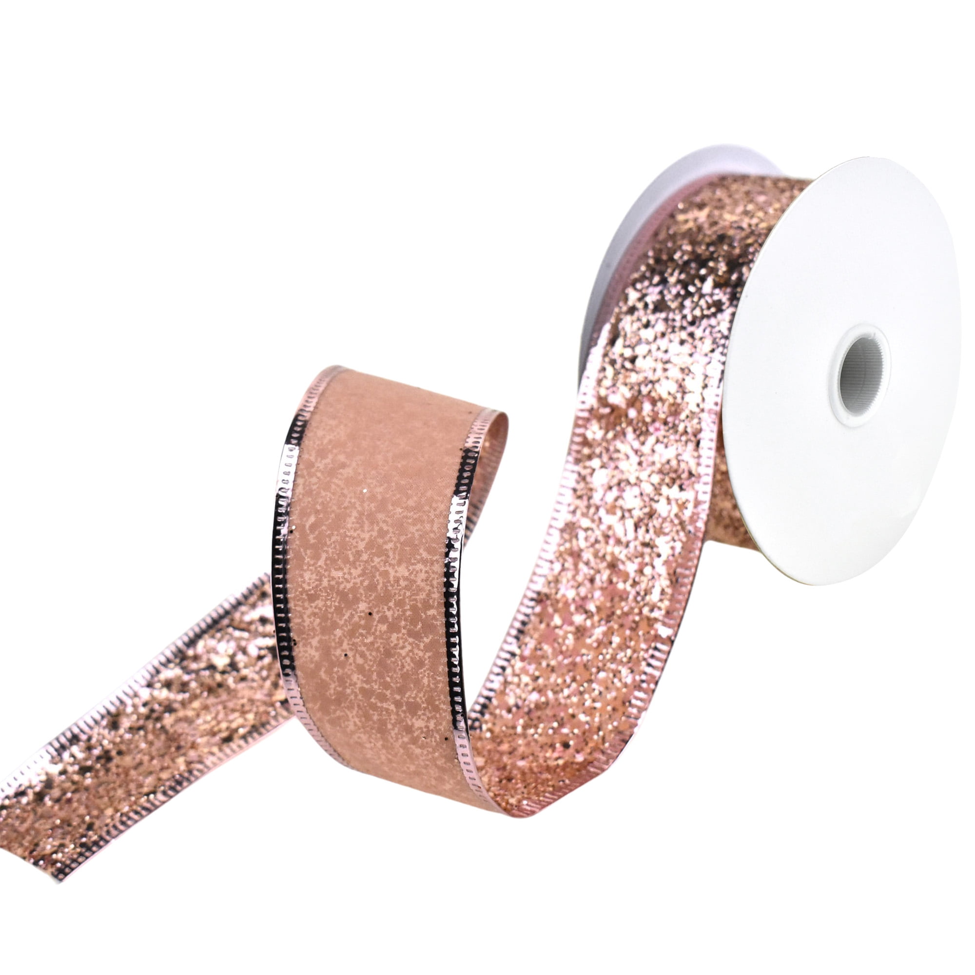 Disco Glitter Metallic Edge Wired Ribbon, 1-1/2-Inch, 10-Yard Rose Gold