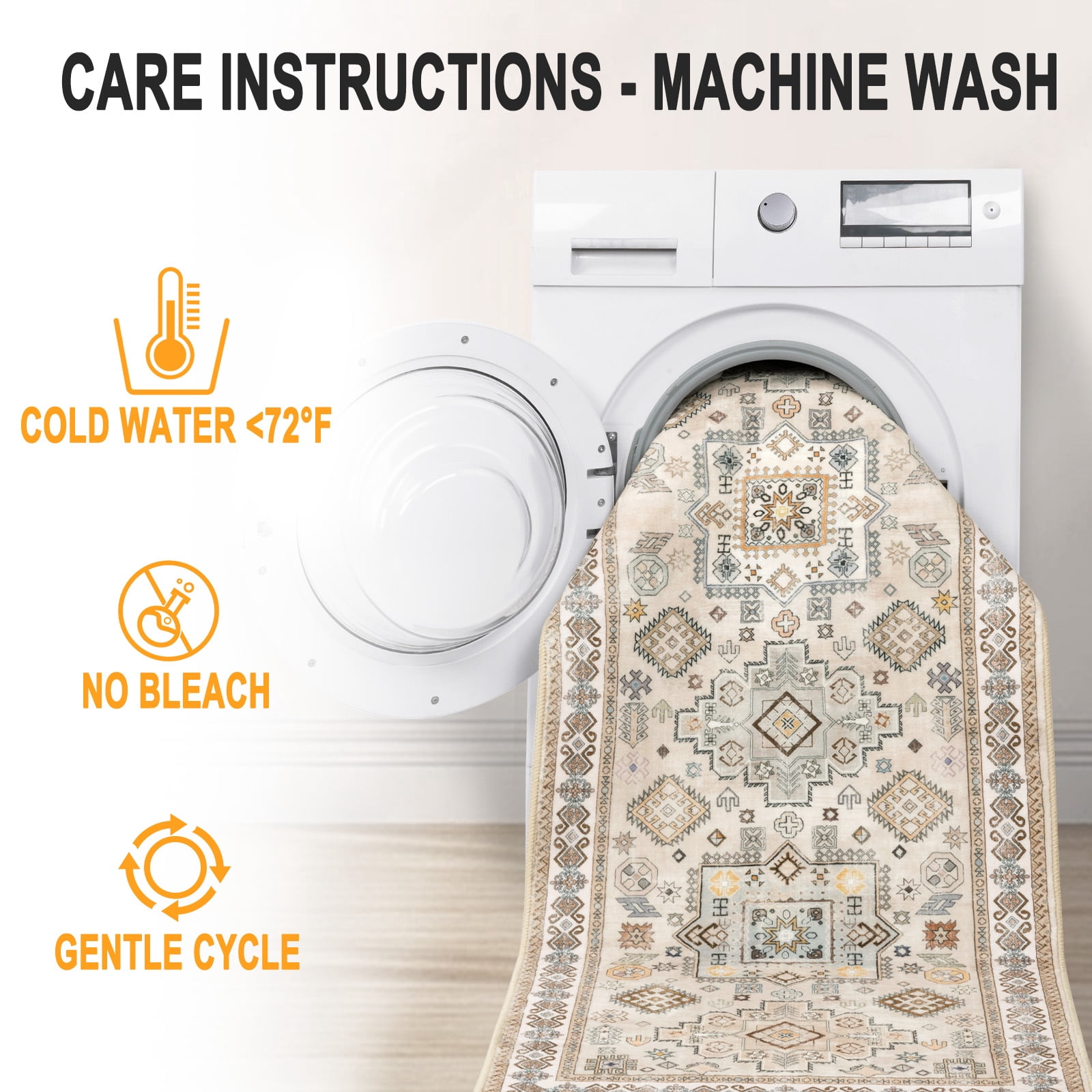 MeyJey 2'x6' Oriental Vintage Runner Rug for Hallways, Non-Slip Machine Washable Area Rug for Bedroom/Living/Dining/Laundry Room Carpet, Beige