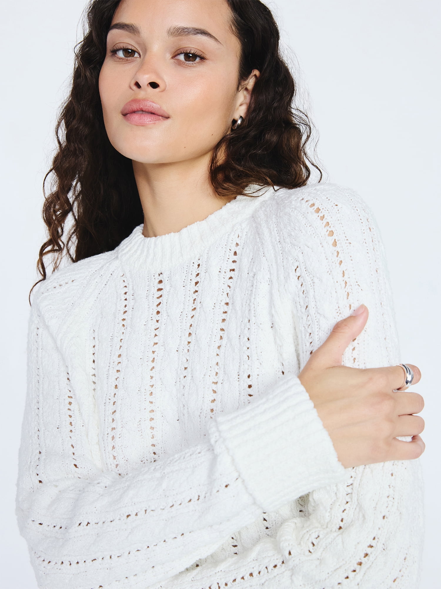 Scoop Women's and Women's Plus Cable Knit Raglan Sweater, Midweight, Sizes XS-XXL