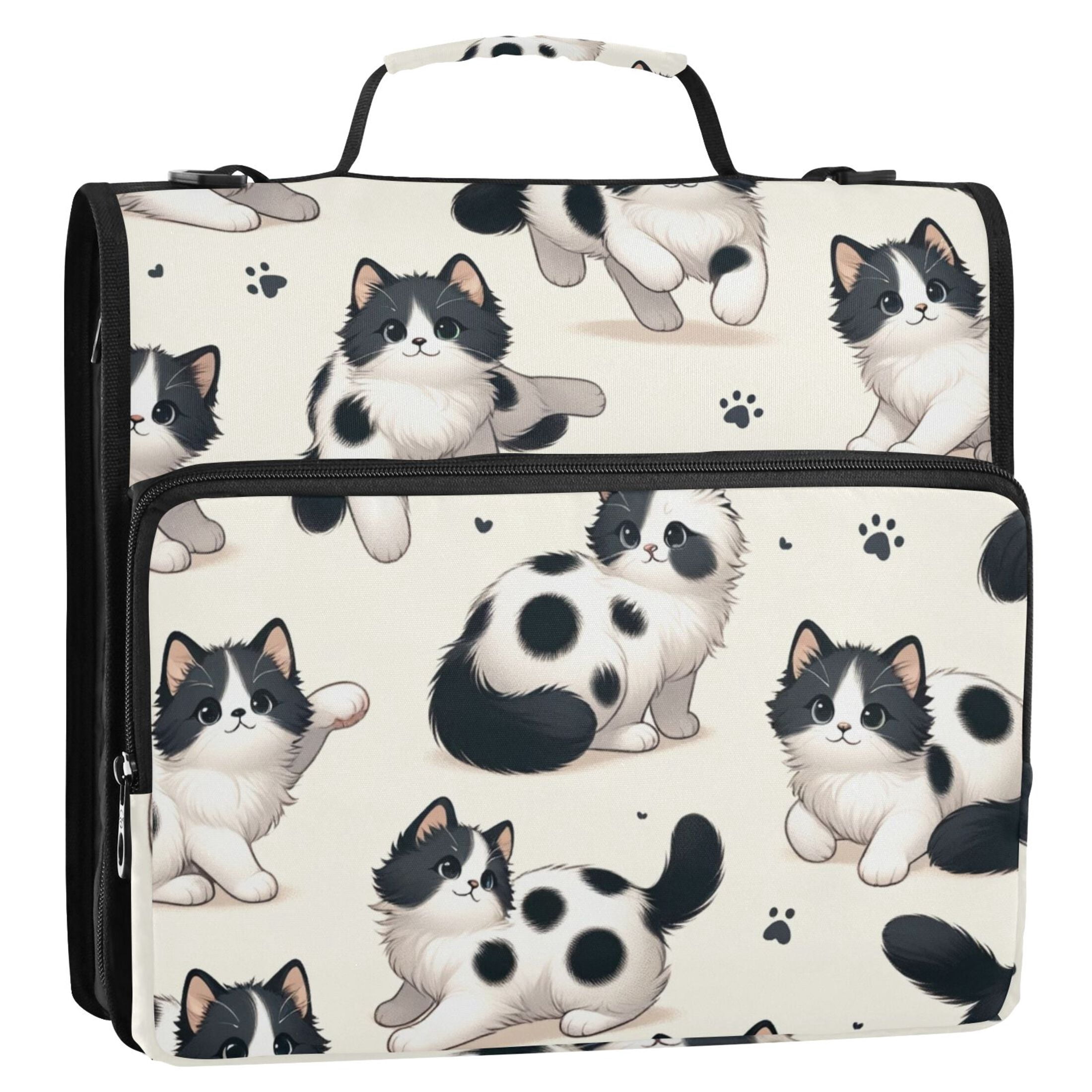 ALAZA Zipper Binder Cute Cat Footprint 3 Ring Trapper Keeper File Folder Organizer Bag
