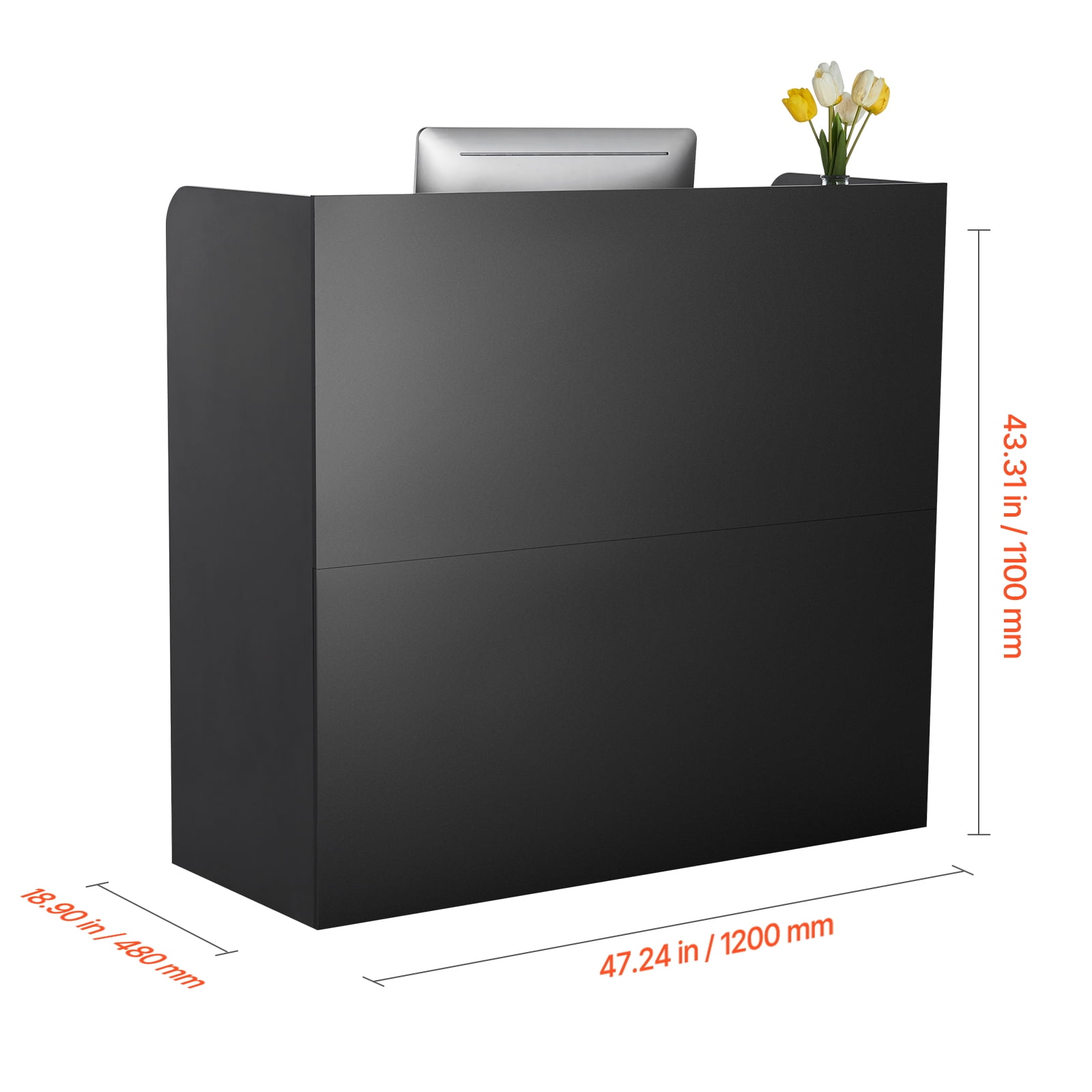 KFFKFF Front Desk, Dimensions 47.24 x 18.9 x 39.37 inches, Rectangular Counter Table, Comes with Secure Drawer and Storage Cabinet, Suitable for Cashier, Lobby, Beauty Parlor and Office, Color Black
