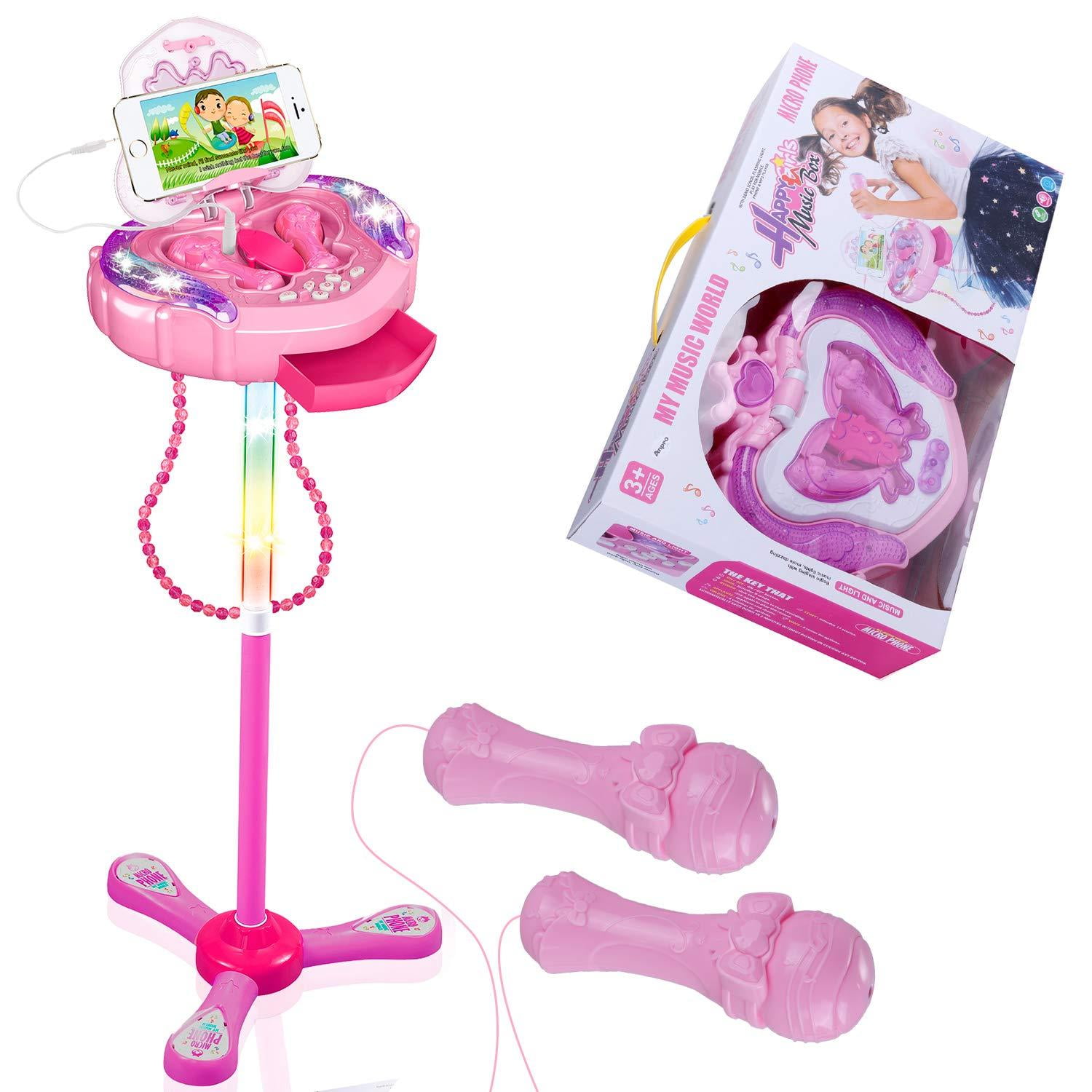 Microphone Music Toy Play Set Music Player Best Birthday Gift for Kids Anpro Kids Karaoke Machine with 2 Microphones /& Adjustable Stand
