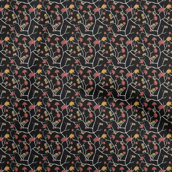 oneOone Cotton Flex Black Fabric Asian Japanese Floral Craft Projects Decor Fabric Printed By The Yard 40 Inch Wide