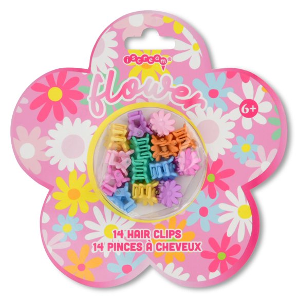 iscream Juego de 14 pinzas para el cabello con mini garras coloridas de 0,5" - Margaritas Flower Power