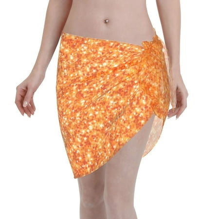 Disketp Orange Glitter Women Swimsuit Cover Up Short Chiffon Summer Beach Sarong Bikini Wrap Skirt Bathing Suit