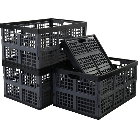 42 Liter Plastic Collapsible Storage Crate, Stacking folding crate, 4 Pack