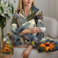 thumbnail image 6 of Fuzoiu Sunflower Field Spotted Dog Print Women's Long-Sleeved Pajama,Lounge Button Down Nightwear,Womens Notch Collar Pajama Set-Medium, 6 of 7