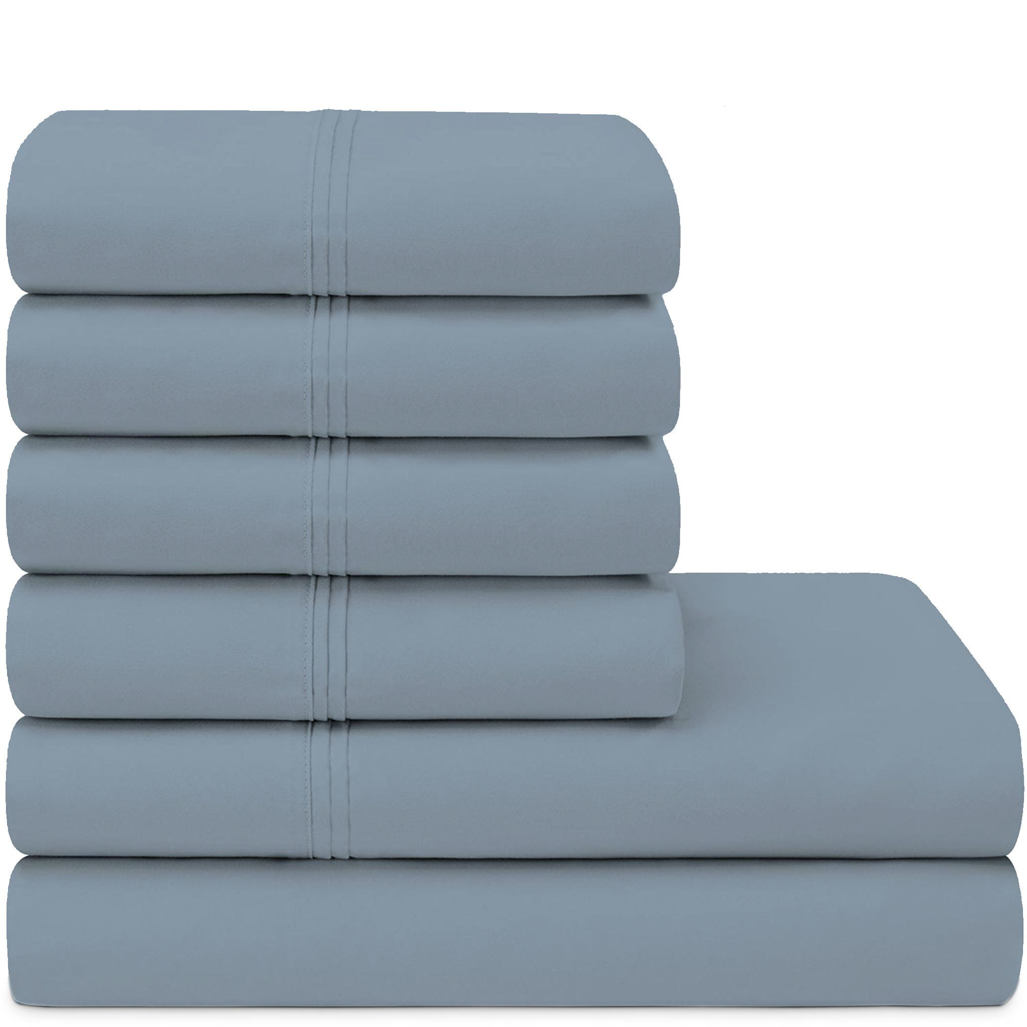 Alpha Cotton Luxury Sateen 1500 Thread Count Bed Sheet Set, Full, Blue  Linen, 6-Pieces